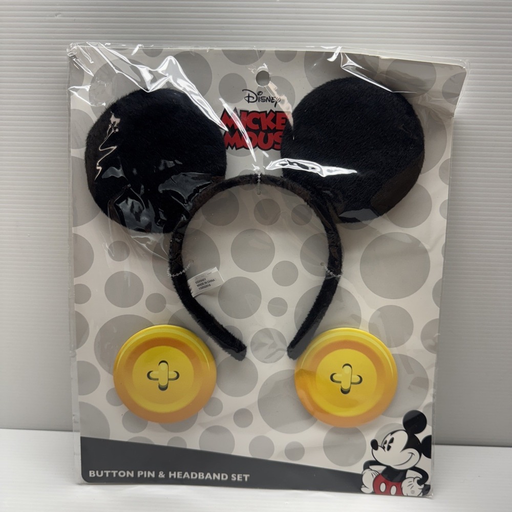 Official Disney Mickey Mouse Headband & Button Pins Set – NEW